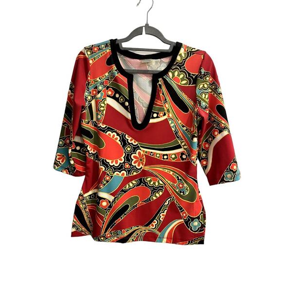 Athleta Colorful Paisley Retro 3/4 Sleeve Tunic Top Size Small S - Picture 1 of 5
